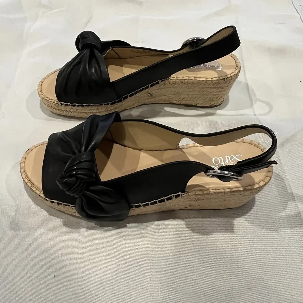 Franco Sarto Shoes Womens Size 9M Black Suede Espadrille Slingback Pirouette Bow